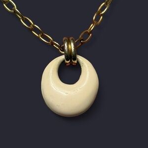 Crown Trifari Mid Century Modern Signed Cream Enamel Pendant